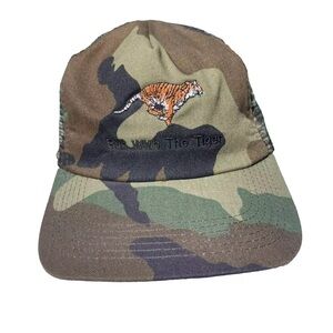 Vintage Exxon Hat Cap "Run With The Tiger" Marketing Strapback Rare Camouflage